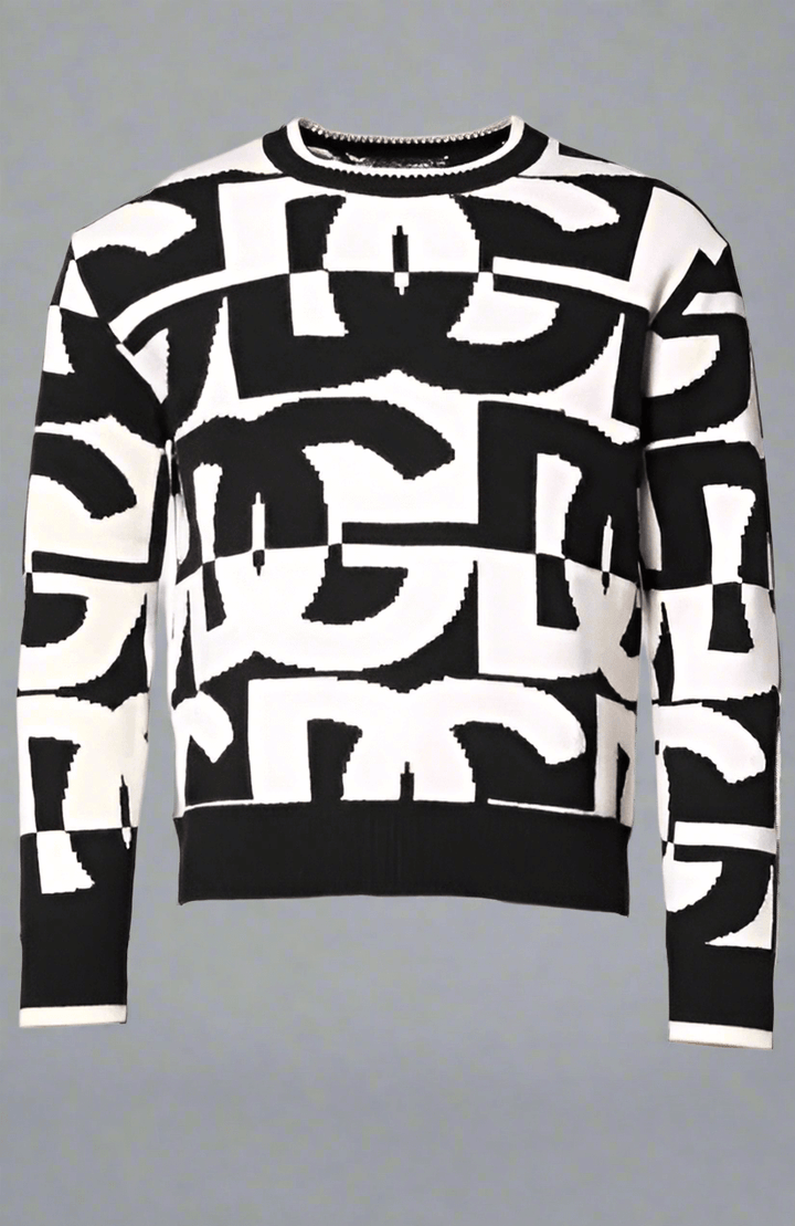 Dolce & Gabbana Black White Knit Logo Print Pullover Sweater