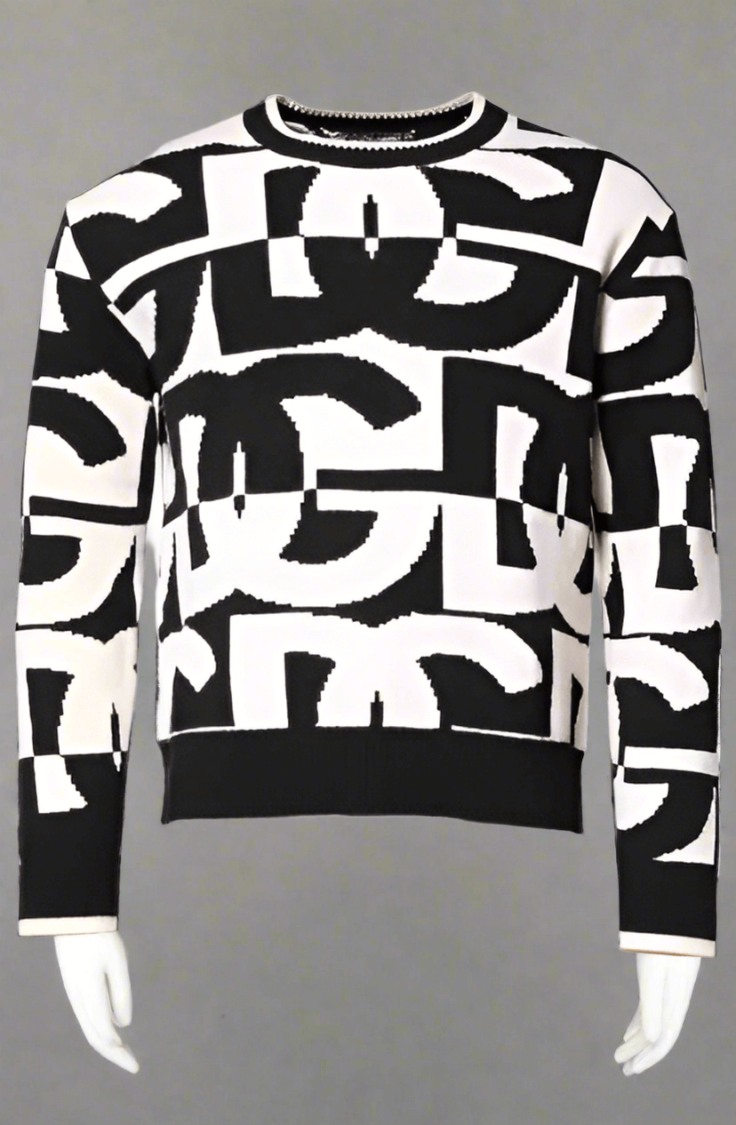 Dolce & Gabbana Black White Knit Logo Print Pullover Sweater