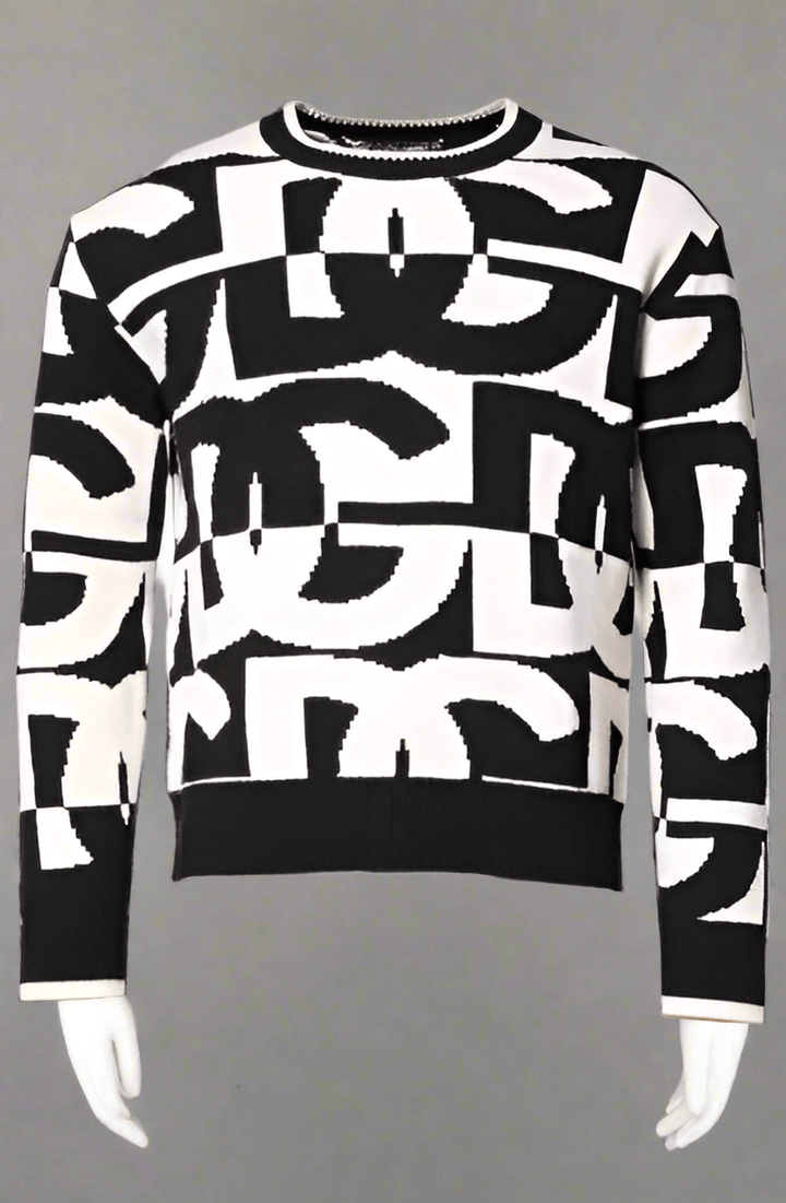 Dolce & Gabbana Black White Knit Logo Print Pullover Sweater