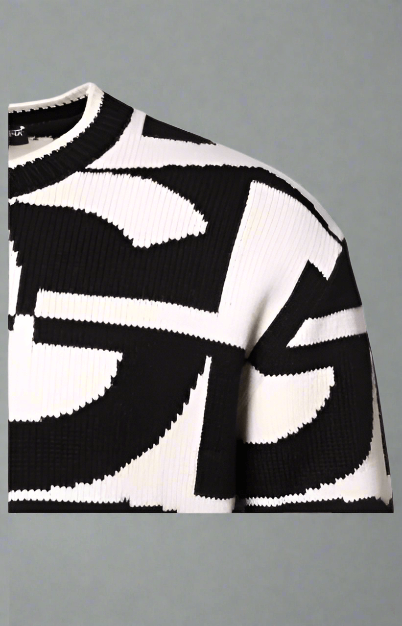 Dolce & Gabbana Black White Knit Logo Print Pullover Sweater