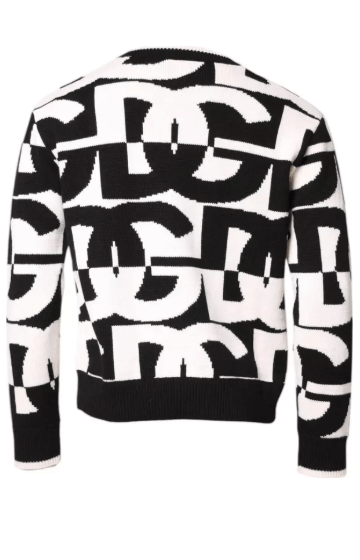 Dolce & Gabbana Black White Knit Logo Print Pullover Sweater