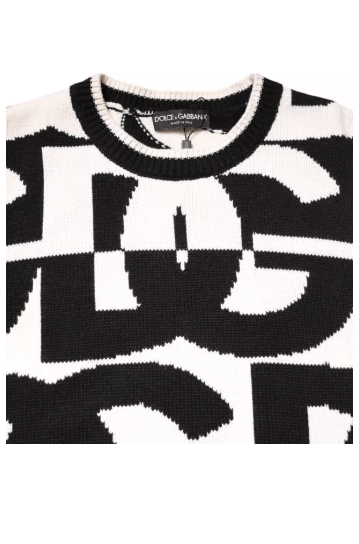 Dolce & Gabbana Black White Knit Logo Print Pullover Sweater