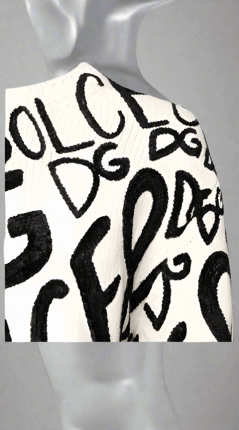 Dolce & Gabbana White Black Logo Print Women Pullover Sweater