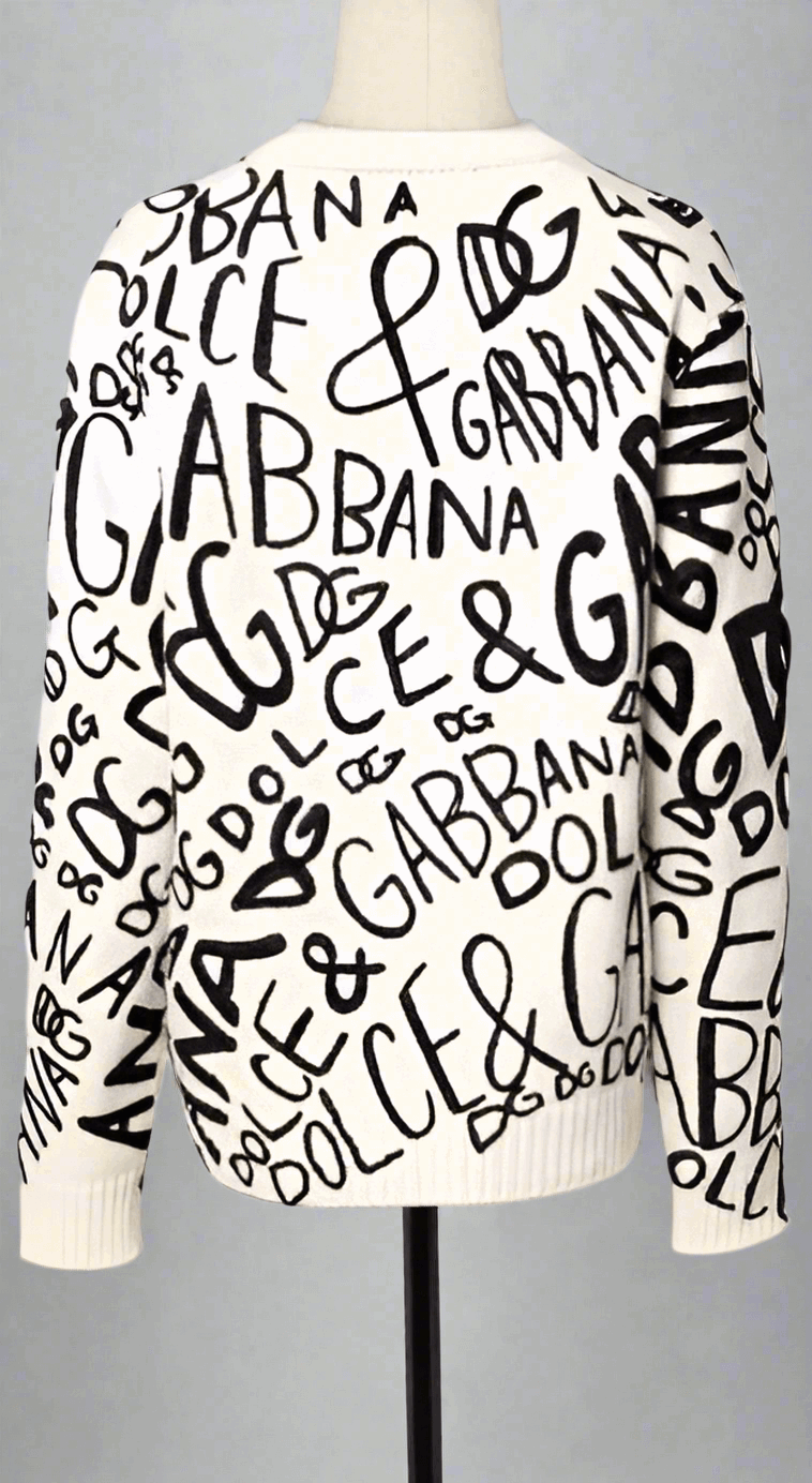 Dolce & Gabbana White Black Logo Print Women Pullover Sweater