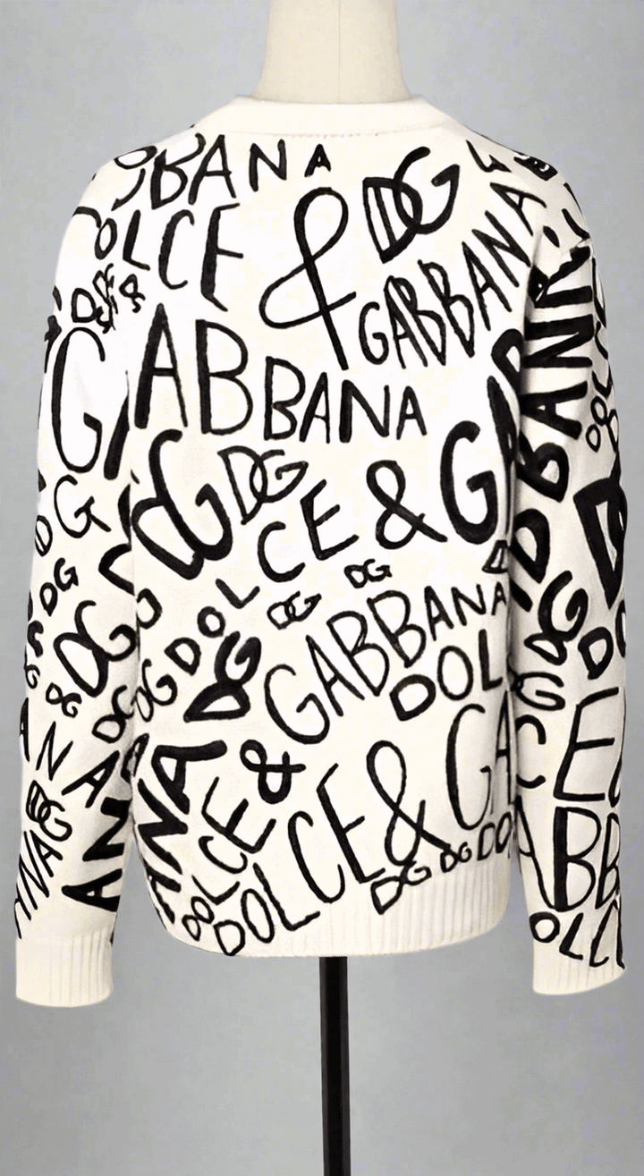 Dolce & Gabbana White Black Logo Print Women Pullover Sweater
