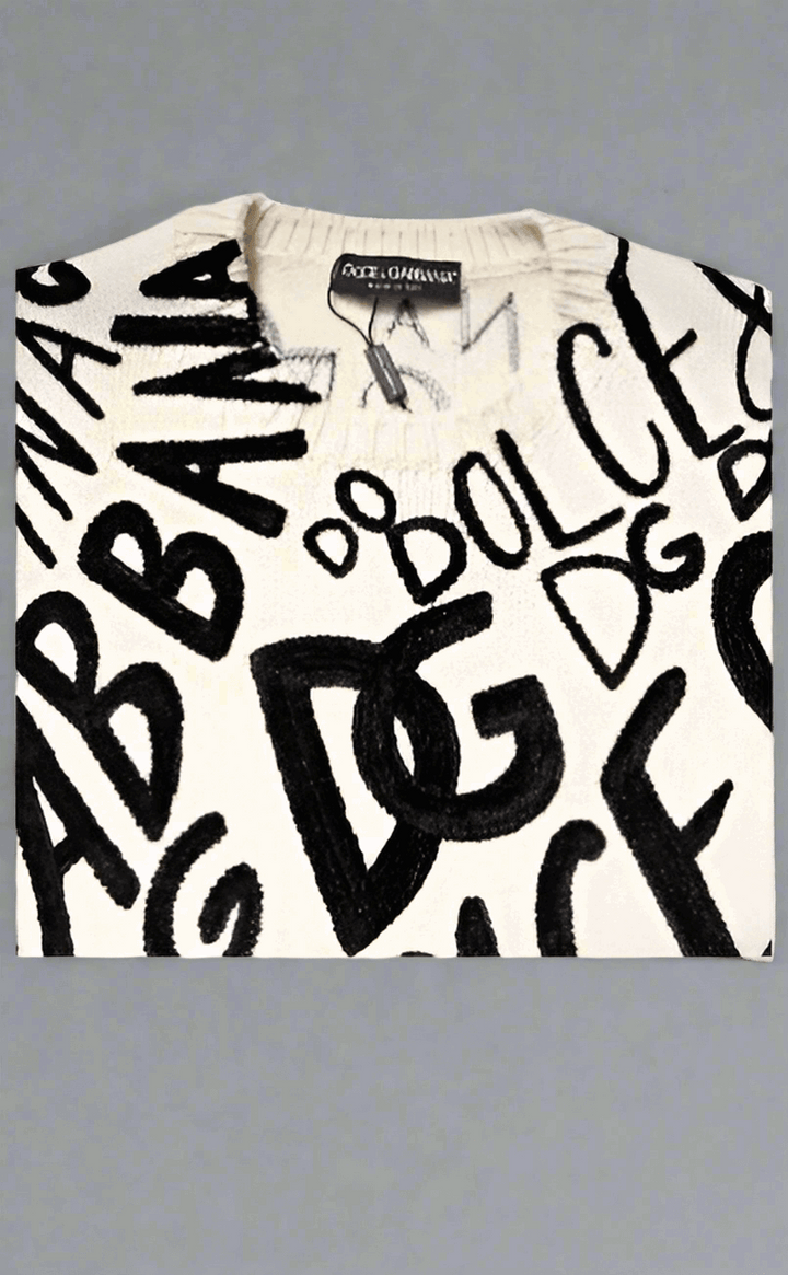 Dolce & Gabbana White Black Logo Print Women Pullover Sweater