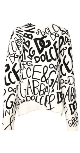 Dolce & Gabbana White Black Logo Print Women Pullover Sweater
