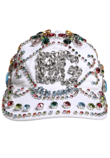 Dolce & Gabbana White Multicolor Crystal Embellish Baseball Cap