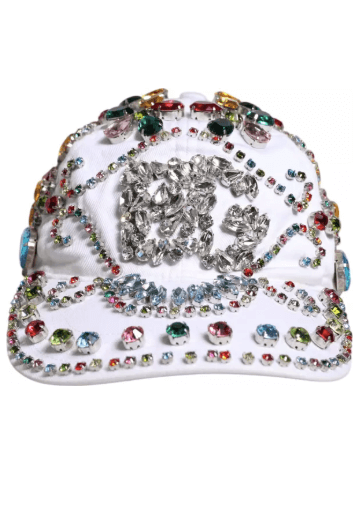 Dolce & Gabbana White Multicolor Crystal Embellish Baseball Cap