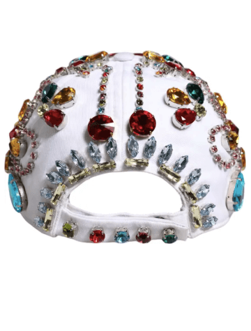 Dolce & Gabbana White Multicolor Crystal Embellish Baseball Cap