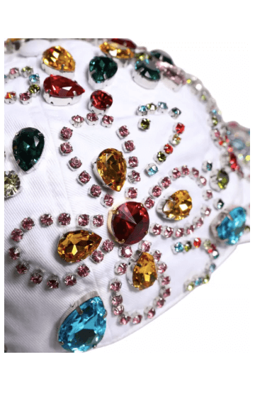Dolce & Gabbana White Multicolor Crystal Embellish Baseball Cap