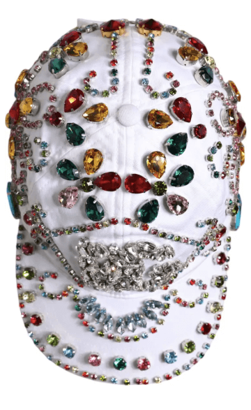 Dolce & Gabbana White Multicolor Crystal Embellish Baseball Cap