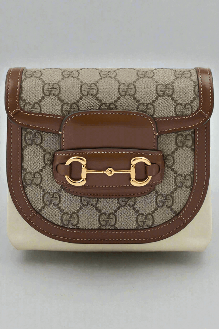 GUCCI women's GG Beige Monogram Horse bit 1955 Belt Bag