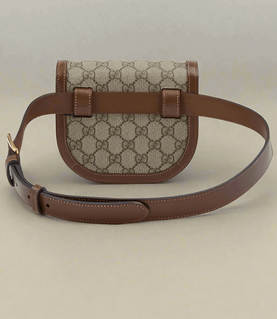 GUCCI women's GG Beige Monogram Horse bit 1955 Belt Bag