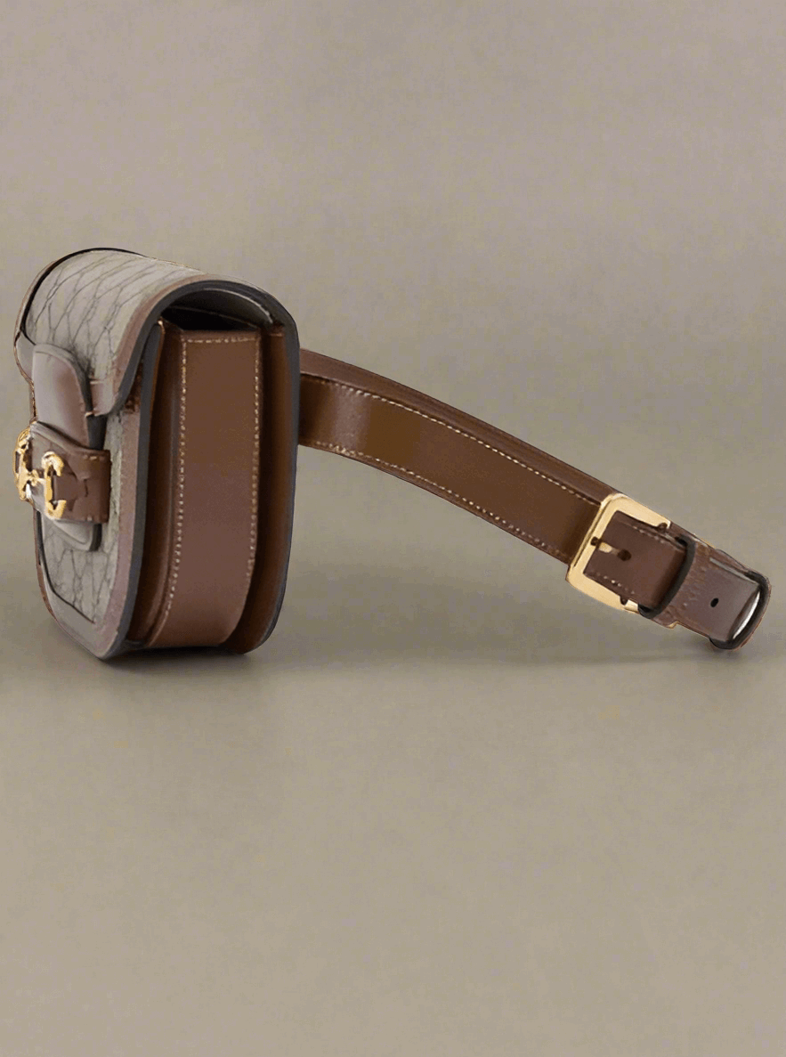 GUCCI women's GG Beige Monogram Horse bit 1955 Belt Bag