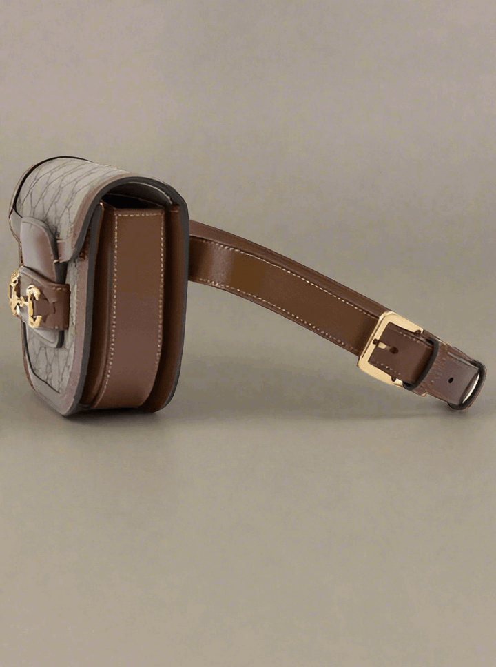 GUCCI women's GG Beige Monogram Horse bit 1955 Belt Bag