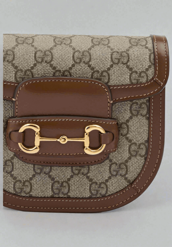 GUCCI women's GG Beige Monogram Horse bit 1955 Belt Bag