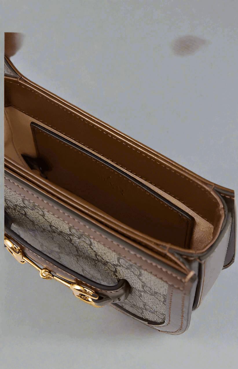 GUCCI women's GG Beige Monogram Horse bit 1955 Belt Bag