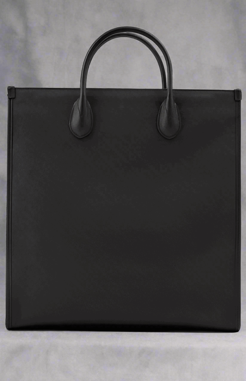 GUCCI Black Leather Logo Medium Tote Bag