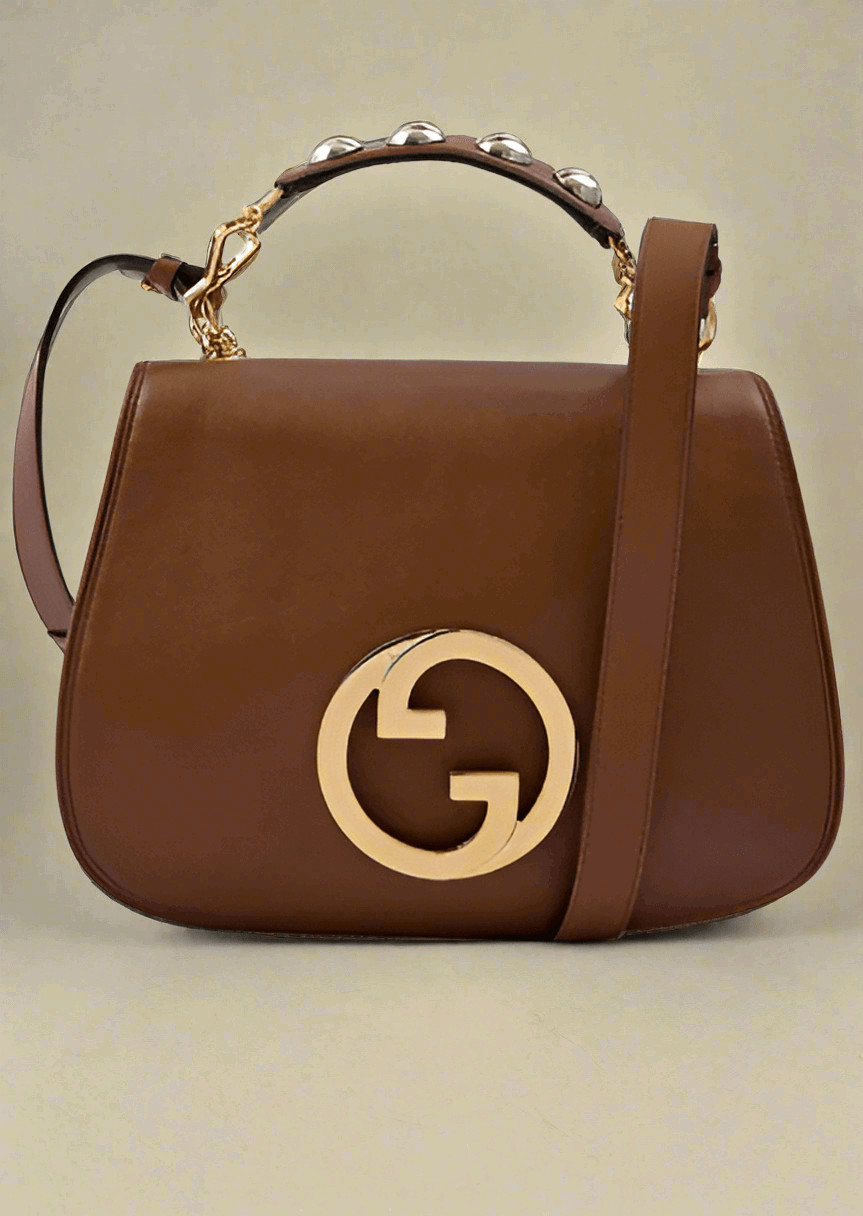 GUCCI Roxy Brown Calfskin Shoulder Flap Bag