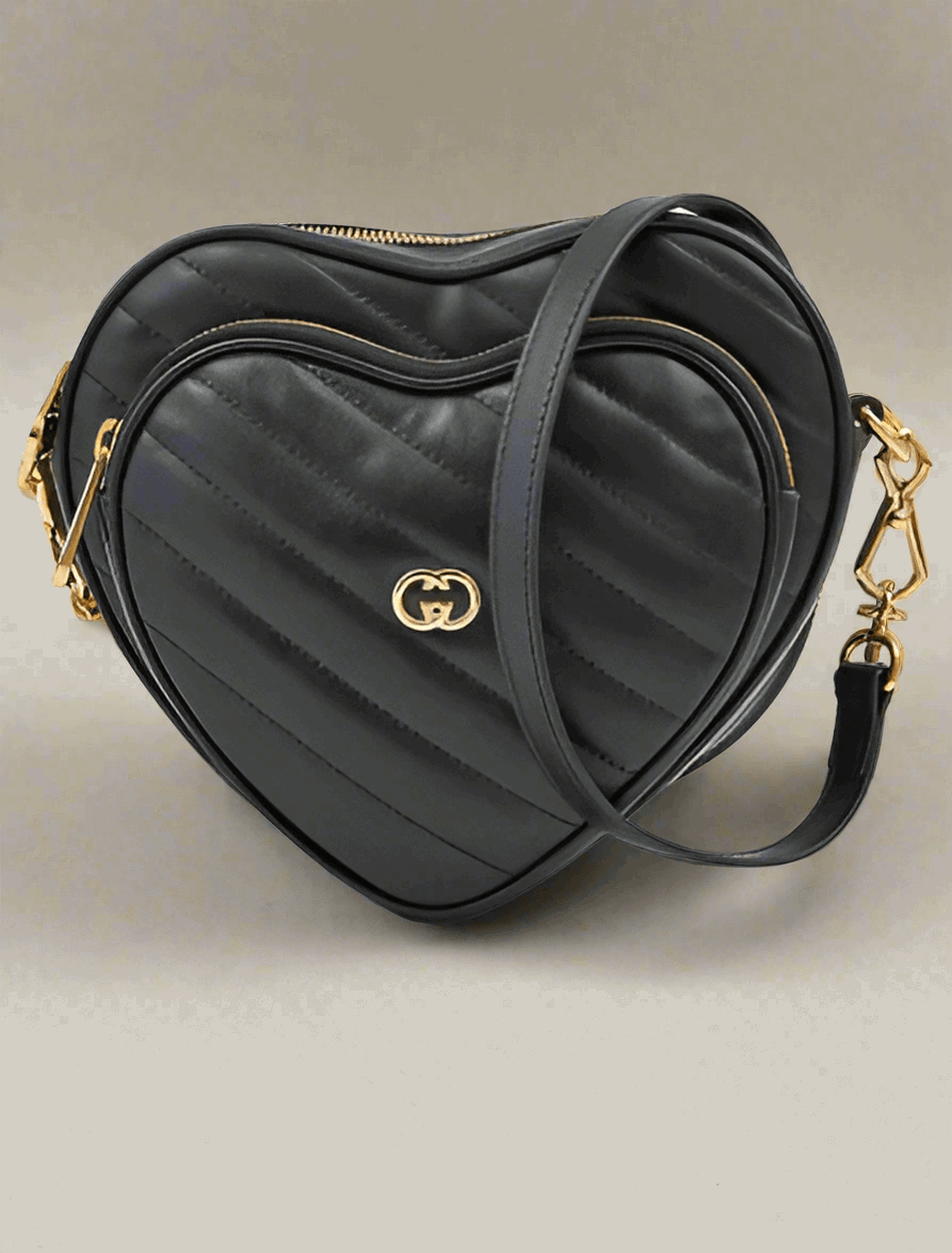 GUCCI Black Leather Mini Heart Crossbody Bag