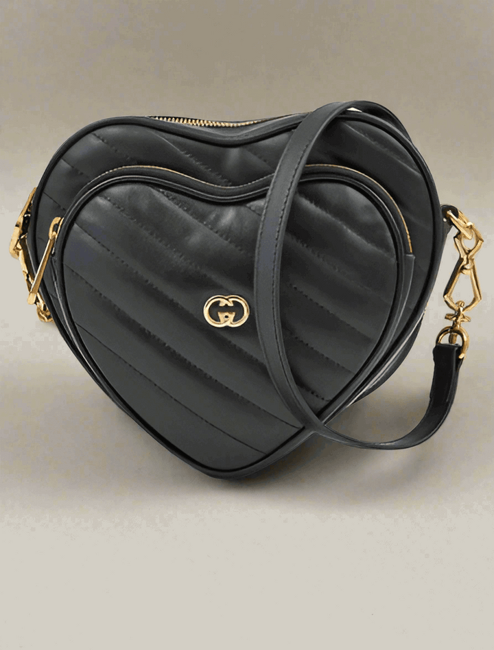 GUCCI Black Leather Mini Heart Crossbody Bag