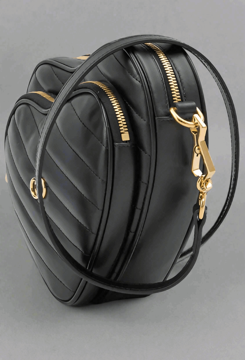 GUCCI Black Leather Mini Heart Crossbody Bag