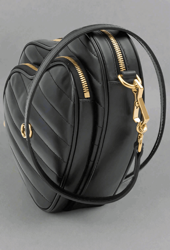 GUCCI Black Leather Mini Heart Crossbody Bag