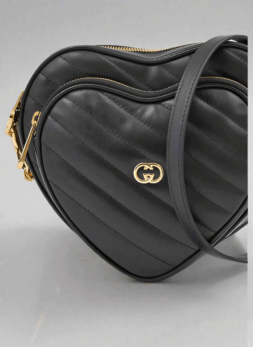 GUCCI Black Leather Mini Heart Crossbody Bag