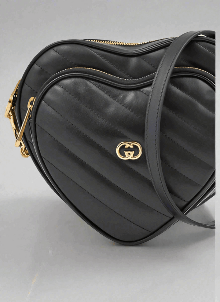 GUCCI Black Leather Mini Heart Crossbody Bag