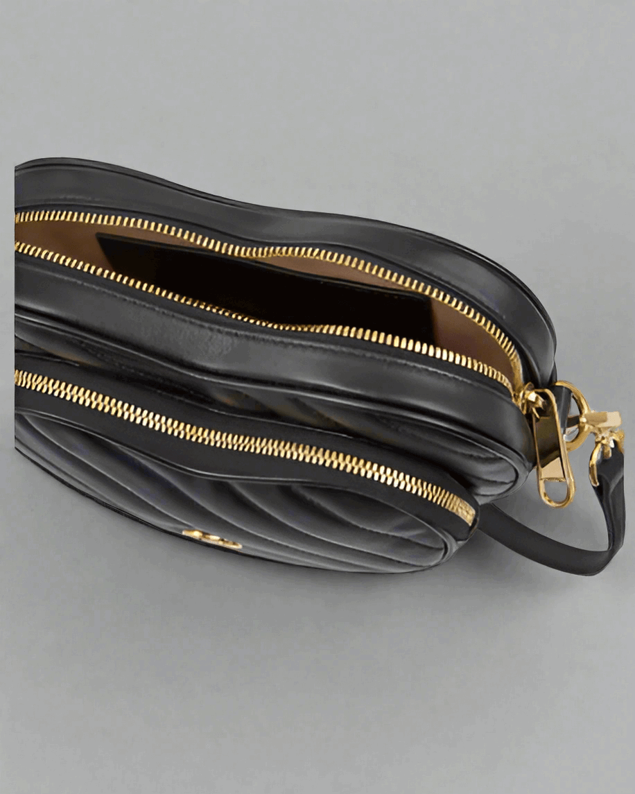 GUCCI Black Leather Mini Heart Crossbody Bag
