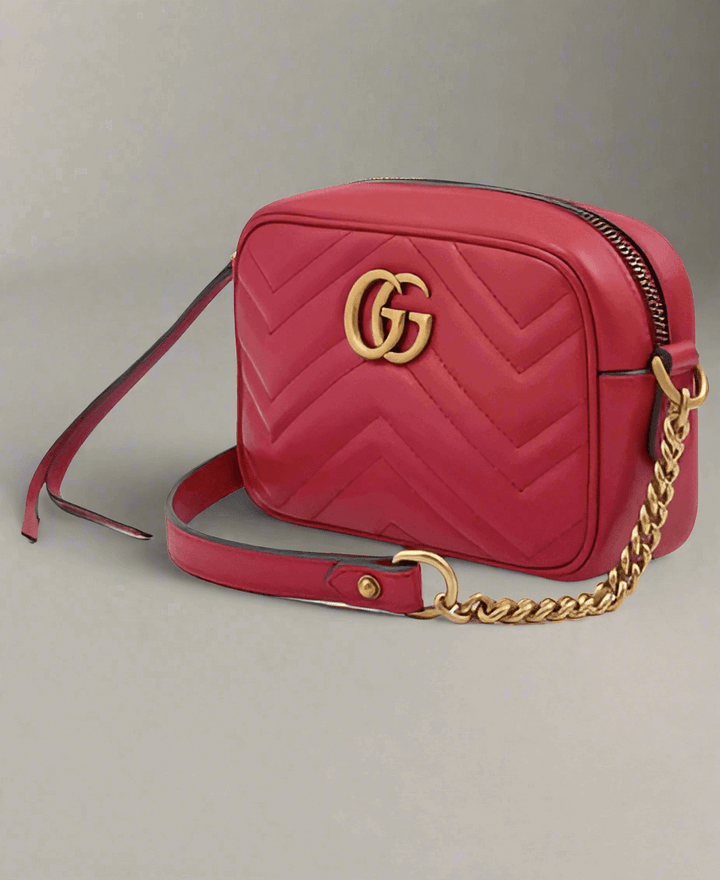 GUCCI Red Leather GG Marmont Camera Bag