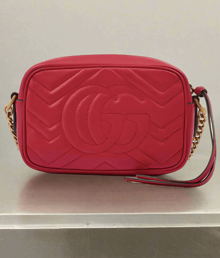 GUCCI Red Leather GG Marmont Camera Bag