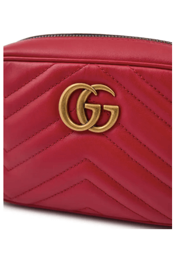 GUCCI Red Leather GG Marmont Camera Bag