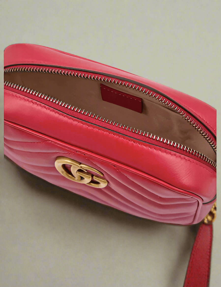GUCCI Red Leather GG Marmont Camera Bag