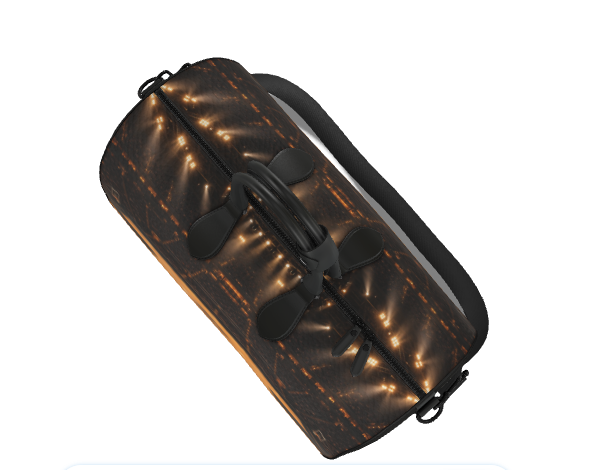 S7 Center Court leather duffle bag featuring a panoramic basketball arena print with golden hardwood flooring and an S7 center-court monogram.
