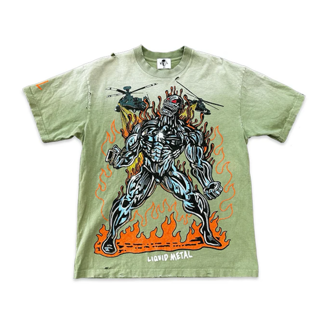 Warren Lotas Liquid Metal T-Shirt Washed Olive