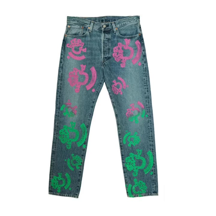 Denim Tears Bstroy Tears 501 Light Wash Jean Pink/Green