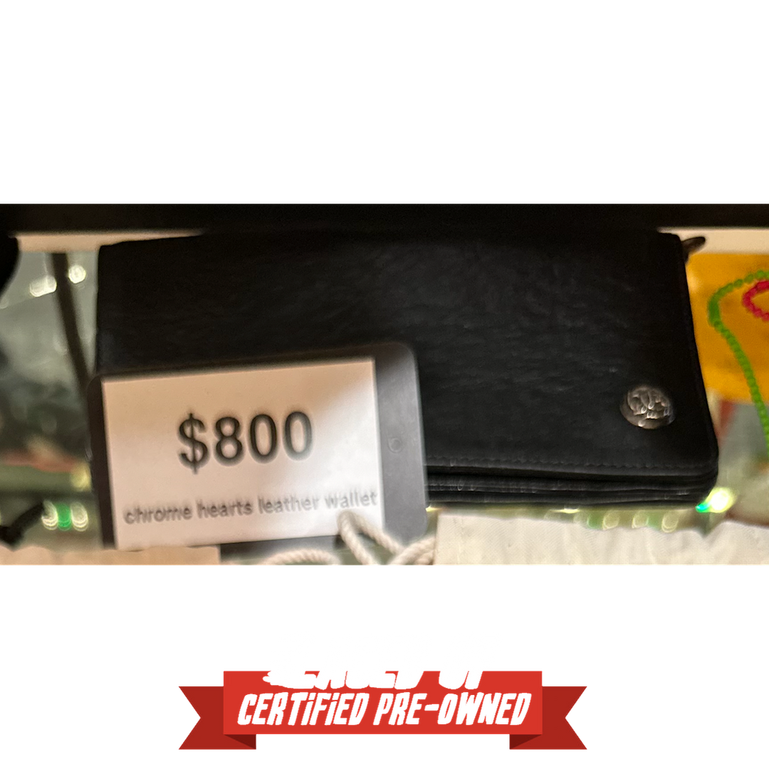 PRE OWNED Chrome Hearts Black Leather One Zip Floral Button Wallet