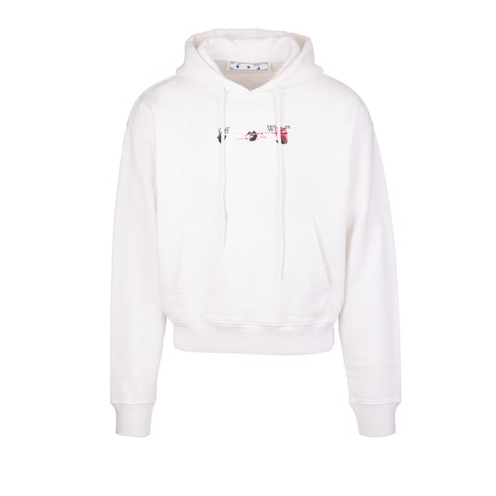 OFF-WHITE Acrylic Arrow Logo Print Hooded Sweatshirt White Black Fucshia