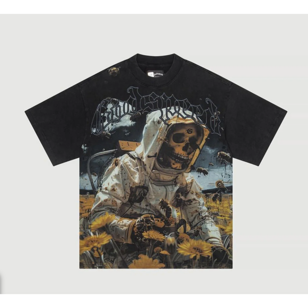Godspeed Mens Save The Bees Crew Neck T-Shirt Black Wash