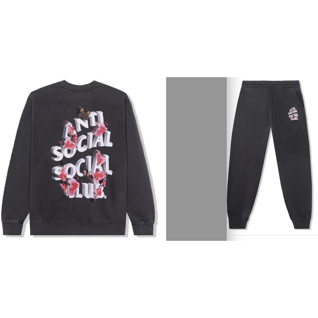 Anti Social Social Club 3.0 Pigment Dye Crewneck And Sweatpants Full Set Grey