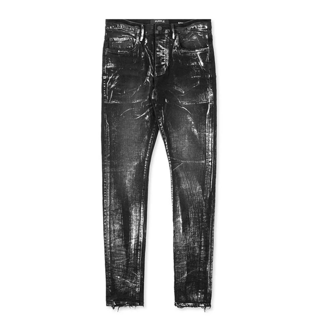 Purple Denim Jeans P001 Black Wash Metallic Silver