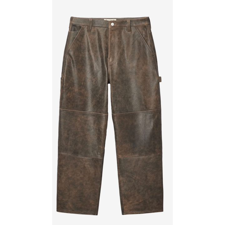 Stussy Men's Distressed Leather Work Pant (Brown)