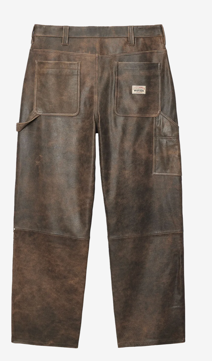 Stussy Men's Distressed Leather Work Pant (Brown)
