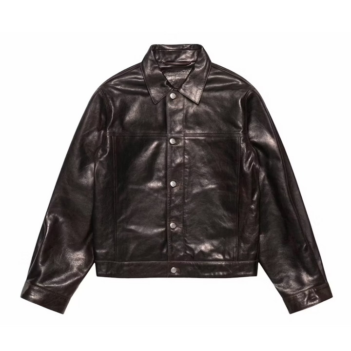 Stussy Men's Distressed Leather Jacket Brown
