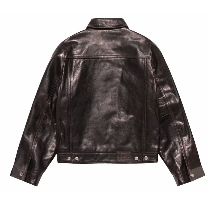 Stussy Men's Distressed Leather Jacket Brown