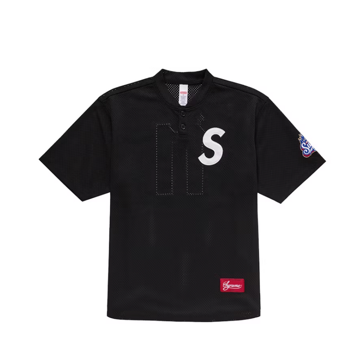 Supreme S Logo Baseball Henley Black