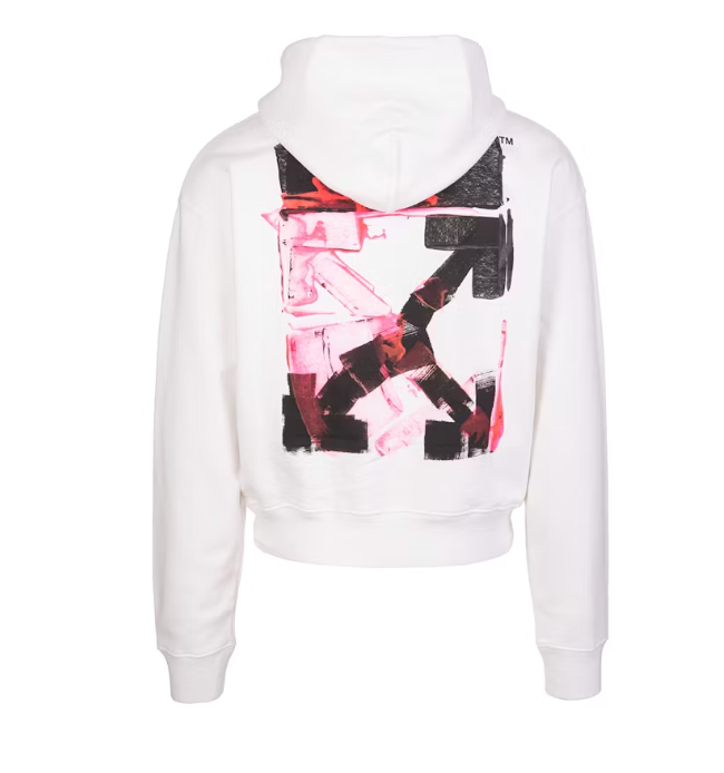 OFF-WHITE Acrylic Arrow Logo Print Hooded Sweatshirt White Black Fucshia