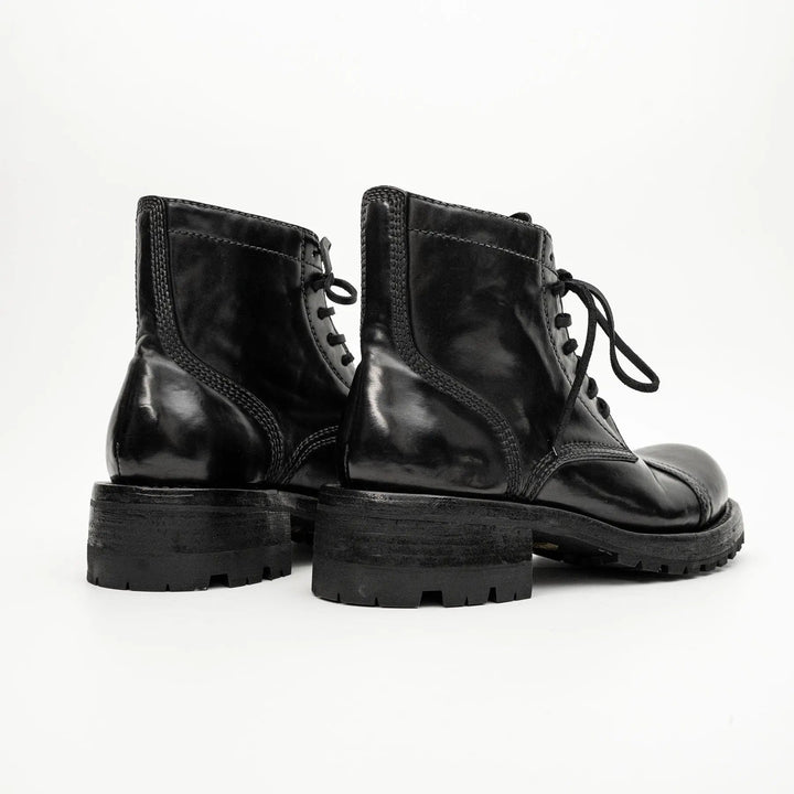 Black Cap-Toe Horse Butt Leather Ankle Boots